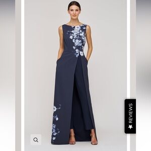 Kay Unger Navy and White Floral Jumpsuit